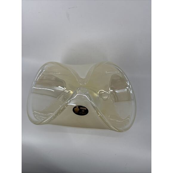 MURANO Art Glass White Ivory Iridescent Crest Edge Folded Bowl Bouquet - Picture 6 of 7